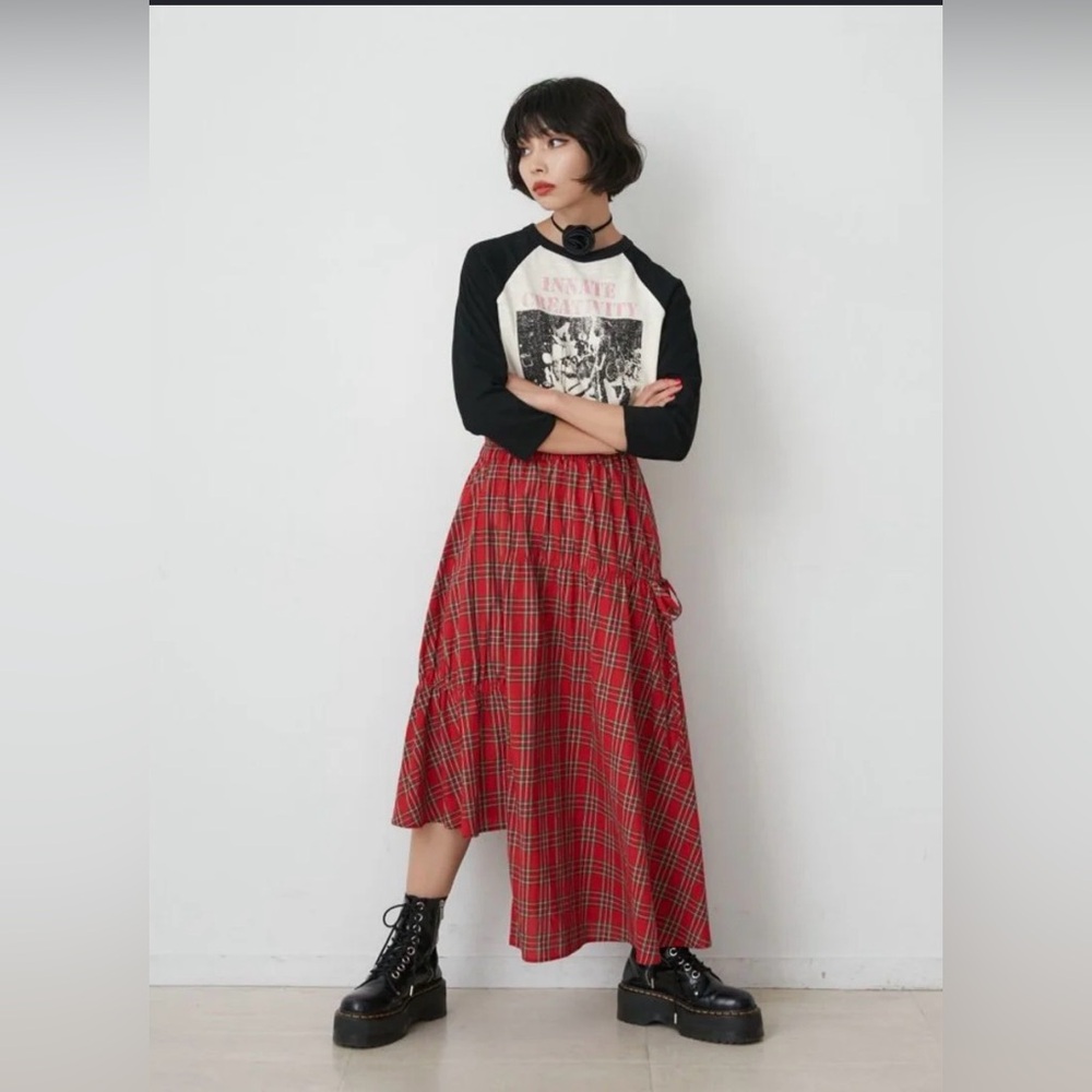 Japanes Jouetie Red Plaid asymmetric Skirt - Classic Holiday Check